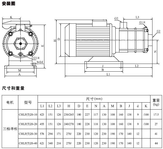 不銹鋼多級(jí)離心泵安裝圖、尺寸及重量